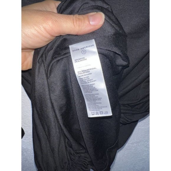 GOOD American Dress Size 3 Large Black Midi Slinky Ruched Jersey Long Sleeve T - Picture 10 of 13